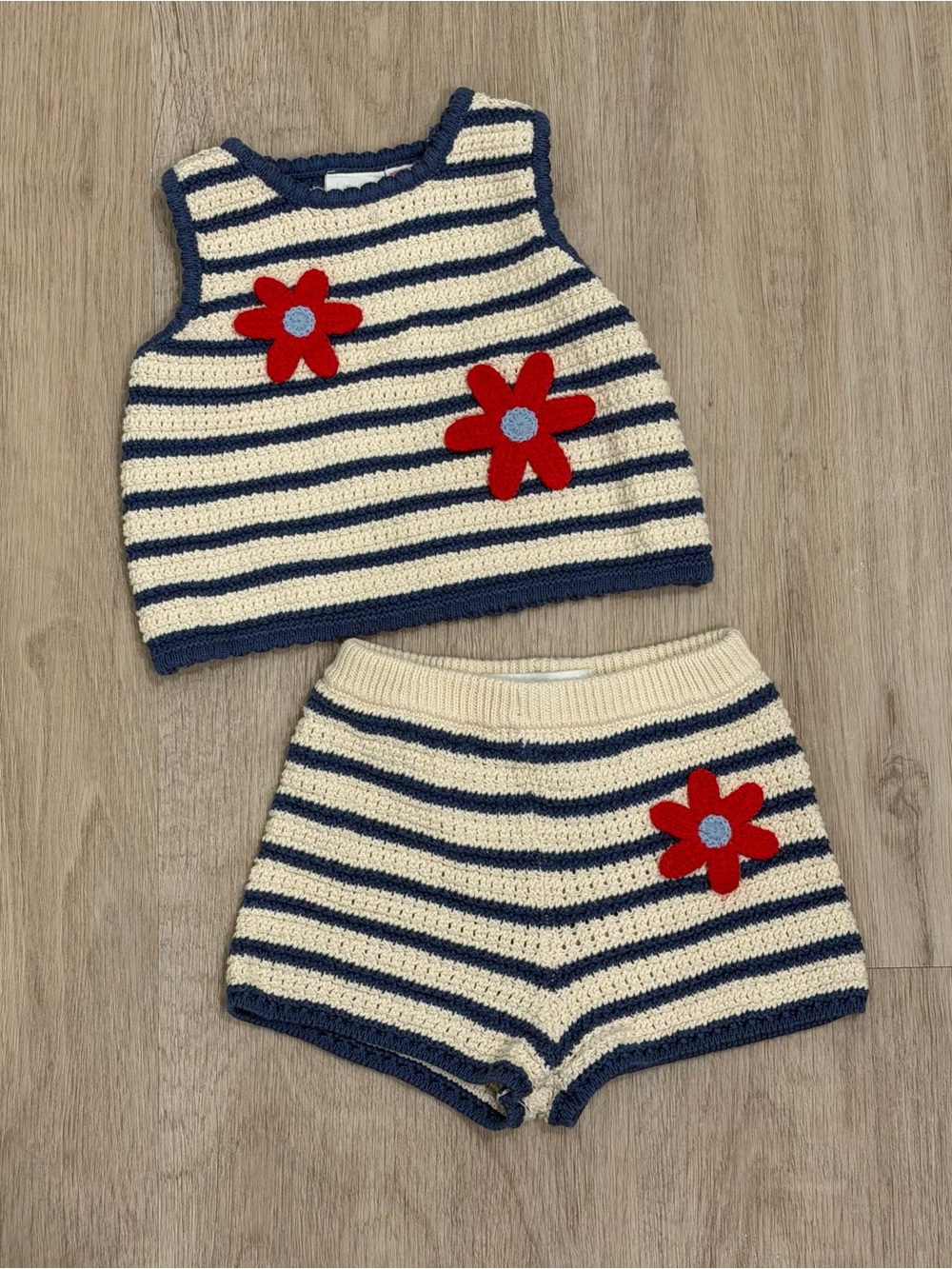 Zara Girls Crochet Knit Stripe Floral Set